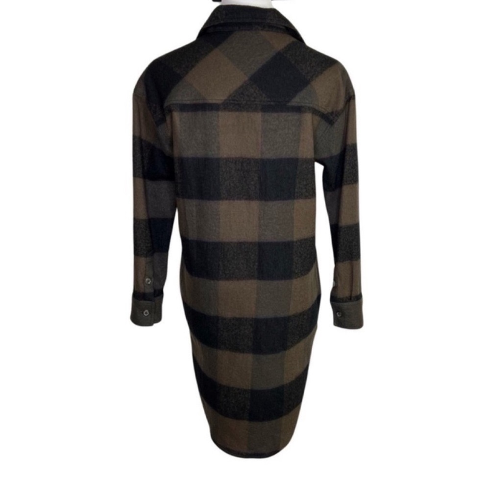 James Perse Wool Long Shacket XS Brown Black Buffalo Plaid Oversized Neutral - Picture 4 of 9